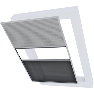Insektenschutz Dachfenster-Plissee - 110 x 160cm weiß - Fliegengitter Dachfenster mit Rahmen, Rollo Fenster, Plissee ohne bohren, inklusive Sonnenschutz - individuell kürzbar