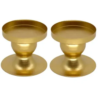 ARFUKA 2 Stück Kerzenständer Kerzenhalter Set Messing Stumpenkerzenhalter 6cm Durchmesser Metallkerzenhalter Stabkerzenhalter für Gesteck, Adventskranz, Dekoration, Weihnachten Gold