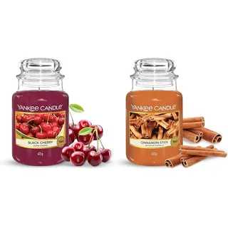 Yankee Candle Duftkerze im Glas (groß) – Black Cherry – Kerze mit langer Brenndauer bis zu 150 Stunden & Duftkerze im Glas (groß) – Cinnamon Stick – Kerze mit langer Brenndauer bis zu 150 Stunden
