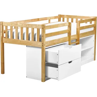 Beliani Halbhochbett Susville 90 x 200 cm Gummibaumholz hellbraun