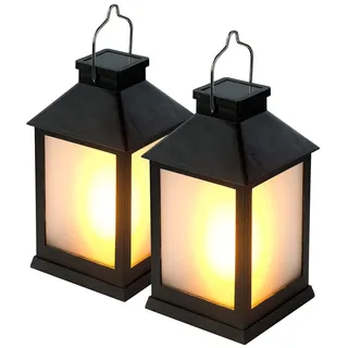 Lunartec Laterne Flammeneffekt: 2er-Set Solar-Gartenlaternen, 12 Flammeneffekt-LEDs, Lichtsensor, Akku (LED Laterne mit, Solar mit, Lampe)