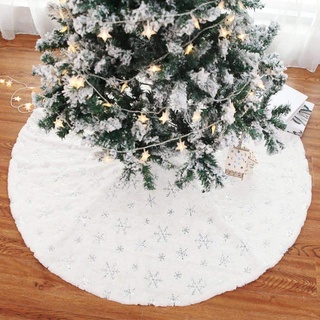 BAKAJI Teppich für Weihnachtsbaum, Durchmesser 78 cm, aus weichem Plüsch, Weiß, Schnee-Effekt mit Schneeflocken-Dekoration, Weihnachtsdekoration (Silber)