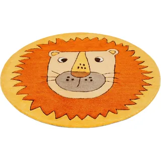 Kinderteppich SMART KIDS "Linus" Gr. 9, orange (orange, gelb), H:9mm Ø:100cm, Kunstfaser, Teppiche, Kinderteppich, Löwe Tiermotiv, Konturenschnitt