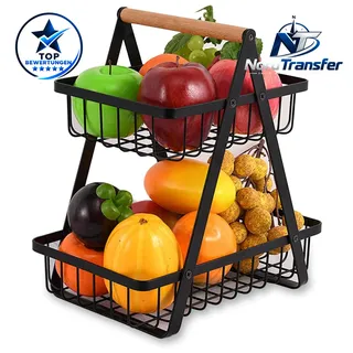 Obstkorb 2-stöckig Abnehmbar Metall Schwarz für Obst Gemüse Snacks Küche