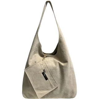 Modarno Umhängetasche Damen Wildleder Clutch Umhängetasche Shopper Damen Echt Leder, beige - 33