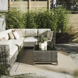 Interiyou Outdoor Teppich Wetterfest Asti - 300x300 cm Taupe - Jute Optik - Wasserfest für Balkon, Terrasse, Garten - Outdoorteppich passend auch für Wohnzimmer, Schlafzimmer und Küche