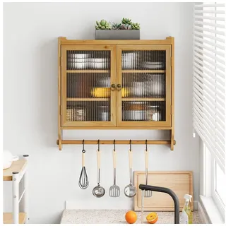 Celya Wandhängeschrank Glas-Wandregal, Hängeschrank küche, 63cm Wandregal mit Handtuchhalter für Küche und Esszimmer beige