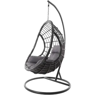 KIDEO Komplettset: großer Hängesessel mit Gestell & Kissen, Hängesessel grau, Indoor & Outdoor, Poly-Rattan, anthrazit (Kissen: dunkelgrau Nest (8999 Shadow))