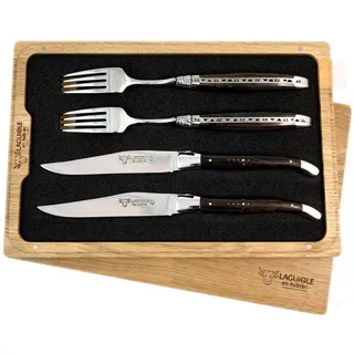 LAGUIOLE en Aubrac Premium Steakbesteck geschmiedet Set 2 Steakmesser und 2 Steakgabeln fossile Mooreiche