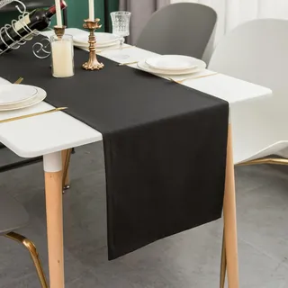 Simurq Tischläufer Modern | Abwaschbar, Wasserabweisend, Lotuseffekt | Outdoor, Pflegeleicht | Schwarz | Table Runner Tischband (Schwarz, 40x180 cm)