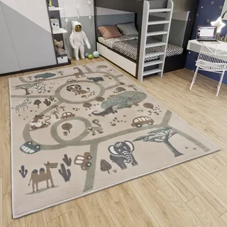 HANSE HOME Adventures Animal Park", beige (creme,braun,grau), B:160cm H:8mm L:235cm, Polypropylen, Teppiche, Kinderteppich, Spielteppich, fest, Kinderzimmer, Kurzflor, Spielunterlage
