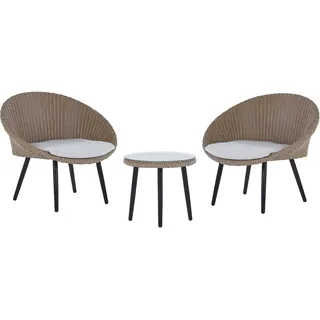 Beliani Gartenmöbel Set Natürlich 2-Sitzer Rattan Stahlgestell Runder Tisch Sicherheitsglas Inkl. Auflagen in Hellbeige Terrasse Outdoor Modern - Beige/Schwarz