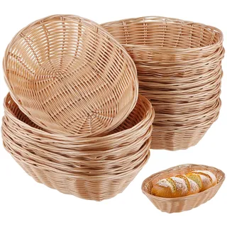 SINJEUN 15 Stück Brotkorb Kunststoff Oval, 23 x 15 x 6,5cm Brötchenkorb Brotkörbchen aus Kunststoff, Ovale Brot Aufbewahrungskorb Flechtkorb Körbchen Plastik für Küche, Brot, Obst