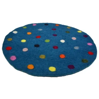 Frida Feeling Stuhl-Kissen Spotty aus Filz mit bunten Tupfern, Rund ca. 35 cm, Fair-Trade, Handmade in Nepal (Grundfarbe: türkis)