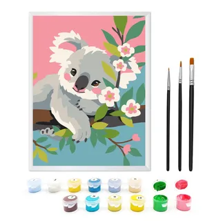 Zimrobin Malen Nach Zahlen ab 5 6 7 Jahre Mädchen und Junge, Malen Nach Zahlen für Kinder mit Rahmen 3 Pinsel und Acrylfarben, 18 X 24cm(Koala im Baum)