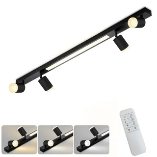 cupgow LED Deckenleuchte Dimmbar Deckenstrahler - Küchenlampe 4 Flammig Schwarz 38W mit Fernbediennung 3000K-6500K Deckenspots Schwenkbar 350° Modern für Wohnzimmer Schlafzimmer Küche Büro