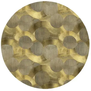 OnlyWow Badematte Modern - Geometrisch - Gold, Höhe 10 mm, Polyester, Rund, Badezimmerteppich, Badteppich, Rutschfest, Badvorleger, Waschbar Rund | 70 cm x 70 cm x 10 mm