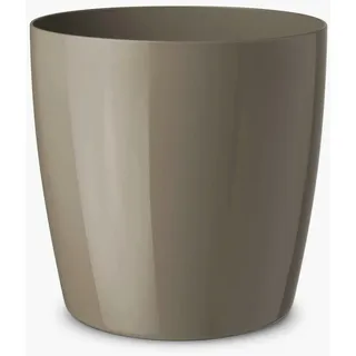 Floralo Teramo Übertopf 25cm Durchmesser x 24cm hoch taupe, glänzend, in den Boden eingelassene Rollen, hellbraun