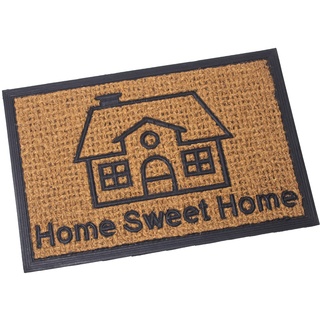 DRW Rechteckige Fußmatte aus Kokosfaser und Gummi mit Logo Sweet Home in Natur und Schwarz, 40 x 60 cm, Mehrfarbig, estandar