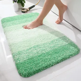Homaxy Weich Flauschige Badezimmerteppich, Badematte, 51 x 76 cm, Grün | Saugfähig, Rutschfest, Hochflor, Mikrofaser, Dick, Maschinenwaschbar, Für Dusche, Badewanne, Badteppich, Badvorleger