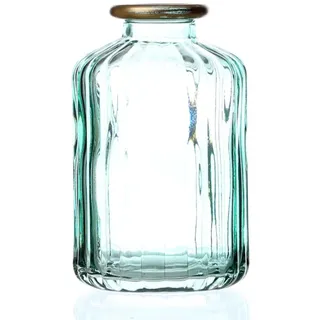 MARELIDA Mini Glas Vase mit Rillen Deko Glasflasche mit Goldrand H:10cm grün