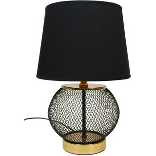 Arnusa Tischlampe schwarz gold rund 25x38 cm mit schwarzem Schirm Nachttischlampe elegante Lampe Tischleuchte E27 ohne Leuchtmittel