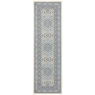 Teppich Orientalischer Kurzflor Teppich Parun Täbriz Creme hellblau, NOURISTAN, rechteckig, Höhe: 9 mm blau|weiß rechteckig - 80 cm x 250 cm x 9 mm