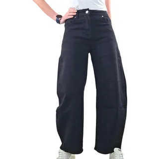 Karostar Damen Barrel Jeans High Waist – Weites Bein Mom Jeans, Cropped Länge, Stretch Denim Hose, Baggy Fit Freizeit Streetwear (DE/NL/SE/PL, Alphanumerisch, M, Regular, Regular, Schwarz) - M