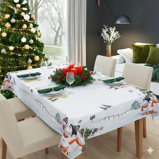 KAMACA Tischdecke mit hochwertigem Druck-Motiv Küche Esstisch Eyecatcher Herbst Winter Weihnachten (Frosty Snowman 130x170)