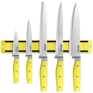 hecef Magnetleiste Messer(33 cm) mit 5 Teilig Scharfe Messer Set, Küchenmesser Set Edelstahl Schneidemesser Set, Profi Rostfrei Messer Set für Köche (Gelb)