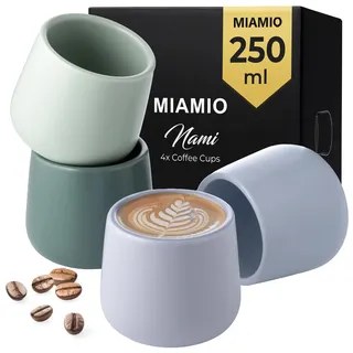 MIAMIO - Keramik Tassen 4er Set (250 ml) / Becher aus Keramik ohne Henkel/Kaffeebecher, Kaffeetassen, Cappuccino Tassen (Pastel Coast)