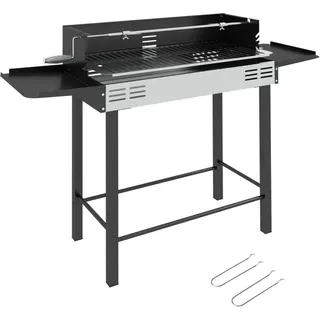 Holzkohlegrill Grill Bbq-grill, Verstellbares Rost, 1 Drehspieß, 118 X 32 X 90 Cm, Schwarz + Silber