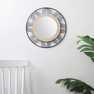 Avilia Spiegel für das Wohnzimmer, runder Wandspiegel, Spiegel, für die Dekoration Ihres Zimmers, Eingangsspiegel – Rattan – Holz – 45 cm