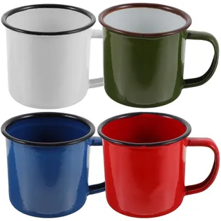 EXHUMKY 4Er Set Emaille Becher 5.07Oz Kleine Vintage Trinkbecher Mit Griffen Für Camping Grillen Haushalt Retro Stil Multifunktionale Email Tassen