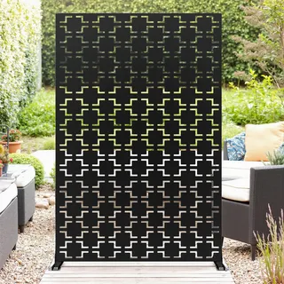 Sichtschutz Metall, Freistehender Paravent 183x119 cm, Wetterfester Sichtschutz für Garten, Terrasse & Balkon, Raumteiler mit Ständer, Verzinkter Stahl für Outdoor & Deko, Quadratisch Schwarz