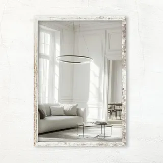 CLAMARO Vision Wandspiegel 40x70 cm Vintage Weiss mit Rahmen, 300+ Größen wählbar, Echtglas-Spiegel im Hoch- & Querformat montierbar - handgefertigt in Deutschland