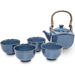 SHUAIVIBES Teeservice Japanisches Teeset für Teezeremonie Teekanne und Tassen Teeservice, 4 Personen, Japanische Tee Keramik blau