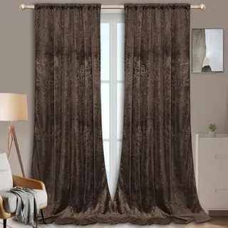 Rosnek 2 Stück übergardinen mit kräuselband,H225xB132CM Luxus Vorhang Samt Gardinen Blickdicht Thermovorhang mit Multifunktionsband,Verdunkelungsvorhang Barock Deko,Dunkelbraun