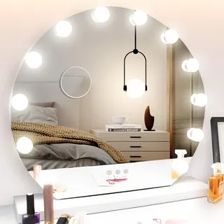 Bayt Hollywood Spiegel Rund (Ø 55 cm), Schminkspiegel mit Licht, LED Spiegel Schminktisch mit 10x Vergrößerung, Touch-Schalter & Dimmbar, Vanity Mirror, Weiß