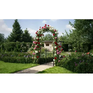 Rosenbogen Stahl Skiros - Material: Stahl (pulverbeschichtet) - Eigenschaften: mit Tor / Seitenteile und Tor mit Blumenverzierung