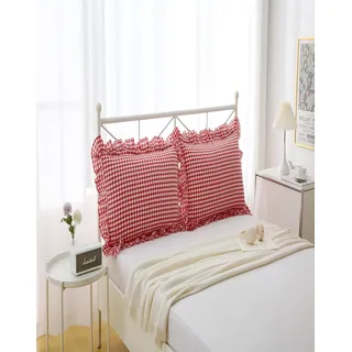 Rot-weiß Karierter Kopfkissenbezug mit Rüschen, 80x80 cm, 2er-Set – 100% Baumwolle, Landhausstil – Für erholsamen Schlaf & stilvolle Schlafzimmer-Deko