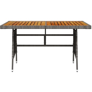 Gartentisch "3013046" aus Rattan mit Massivholzplatte in Grau. Abmessungen (LxBxH) 130x70x72 cm