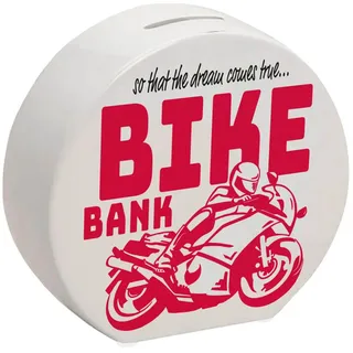 speecheese Spardose Bike Bank Spardose in rot zum Thema Motorradkauf und Motorrad fahren