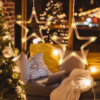 LEDMOMO LED Sterne Weihnachtsbeleuchtung, Weihnachtsbeleuchtung Stern mit Saugnapf Weihnachtsdeko Fenster Batteriebetriebene, Weihnachtsstern Innen für Weihnachten Fest Party (warmes weißes Licht)