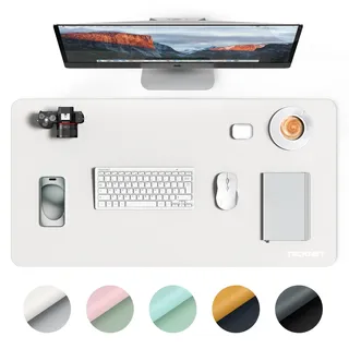 TECKNET Schreibtischunterlage, 80 x 40cm Großes Tischschutzpolster, wasserdichte Laptop-Schreibtischunterlage, PU-Leder Tischunterlage, Abwischbar Schreibunterlage für Büro/Zuhause (Weiß)
