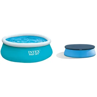 Intex Easy Set Pool - Aufstellpool - Für Kinder, 183cm x 183cm x 51cm & Easy Set Pool Cover - Poolabdeckplane - Ø 244 cm - Für Easy Set Pools