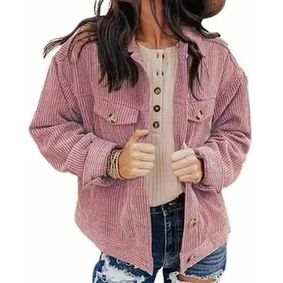 QLXYYFC Damen Kurze Cordjacke Cord Vintage Kurzjacke Lange Ärmel Outwear Winter Frühling Herbst Top Outwear Mode Lang (Color : Pink, Size : S)