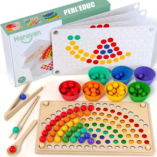 Montessori Spielzeug ab 3 Jahren - MARAYAN Holz Steckspiel, Stapelspiel & Motorikspielzeug, Lernspielzeug Kleinkind, Pädagogisches Holzpuzzle 3-7 Jahre, Geschenk Kinder Jungen Mädchen