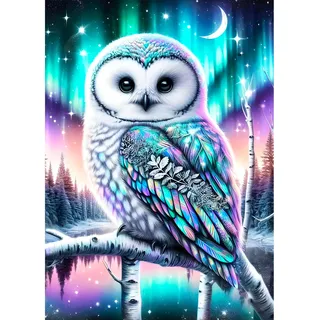 DPHERO DIY Schneeeule Diamant Painting Kits Bilder für Erwachsene Anfänger,5D Bunte Eule Diamond Painting Set,DIY Runde Steine Diamant Kunst Kits, Nordlicht Diamond Art für Zuhause Dekor 30x40cm