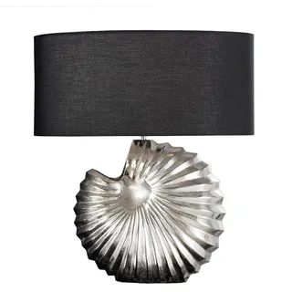 riess-ambiente Design Tischlampe SHELL 60cm silber schwarz Metall Stoffschirm maritim auch nutzbar als Schreibtischlampe, Leselampe oder Nattischlampe